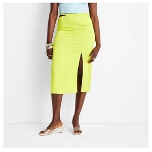 NWT Future Collective Neon Yellow Cutout Midi Skirt Size 12